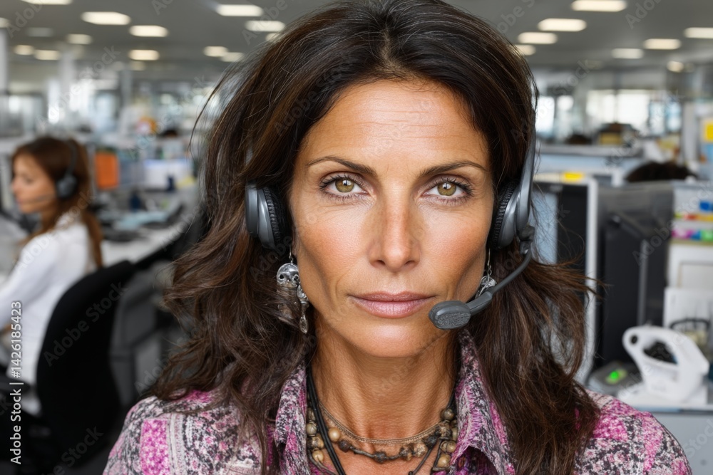 Professional call center agent providing customer support in a modern office environment during daytime Professional call center agent providing customer support in a modern office environment during daytime
