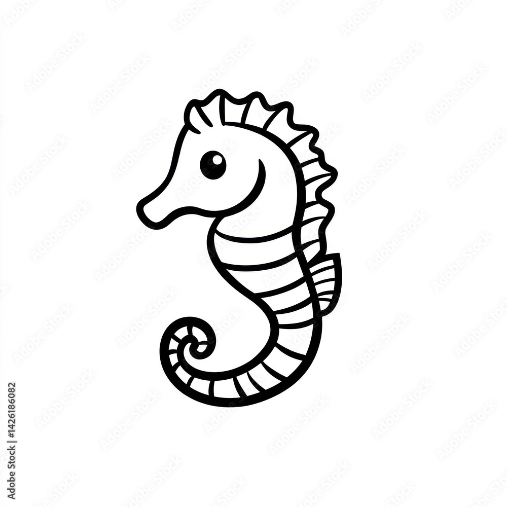 Fototapeta premium Cute cartoon seahorse, ocean background, kids illustration, coloring book