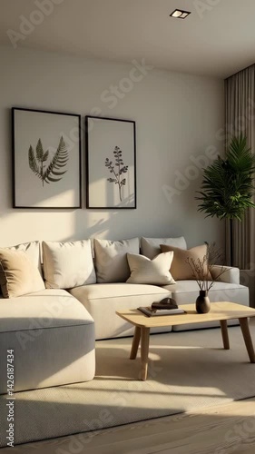 Showcase suburb bright living room with cozy decor and natural light. Luxury condo design arts