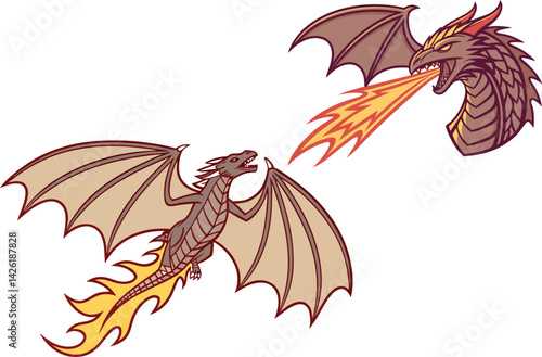 Epic Fire-Breathing Dragon Mythical Fantasy Digital Art