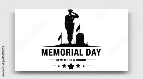 Memorial Day Silhouette Of A Soldier Saluting A Tombstone With Flags