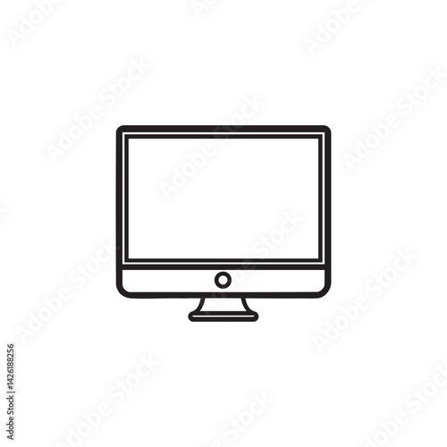 Simple computer monitor line icon. Technology, desktop, office, work, and digital display symbol. Minimalist vector illustration.