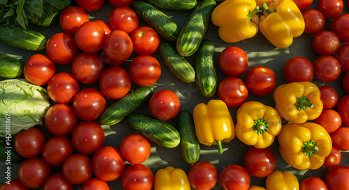 Wallpaper Mural Freshly Picked Organic Tomatoes, Cucumbers, and Yellow Bell Peppers Torontodigital.ca