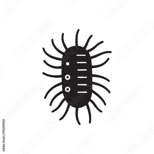 Black bacteria or germ icon. Science, biology, disease, infection, and health threat symbol. Microscopic pathogen.