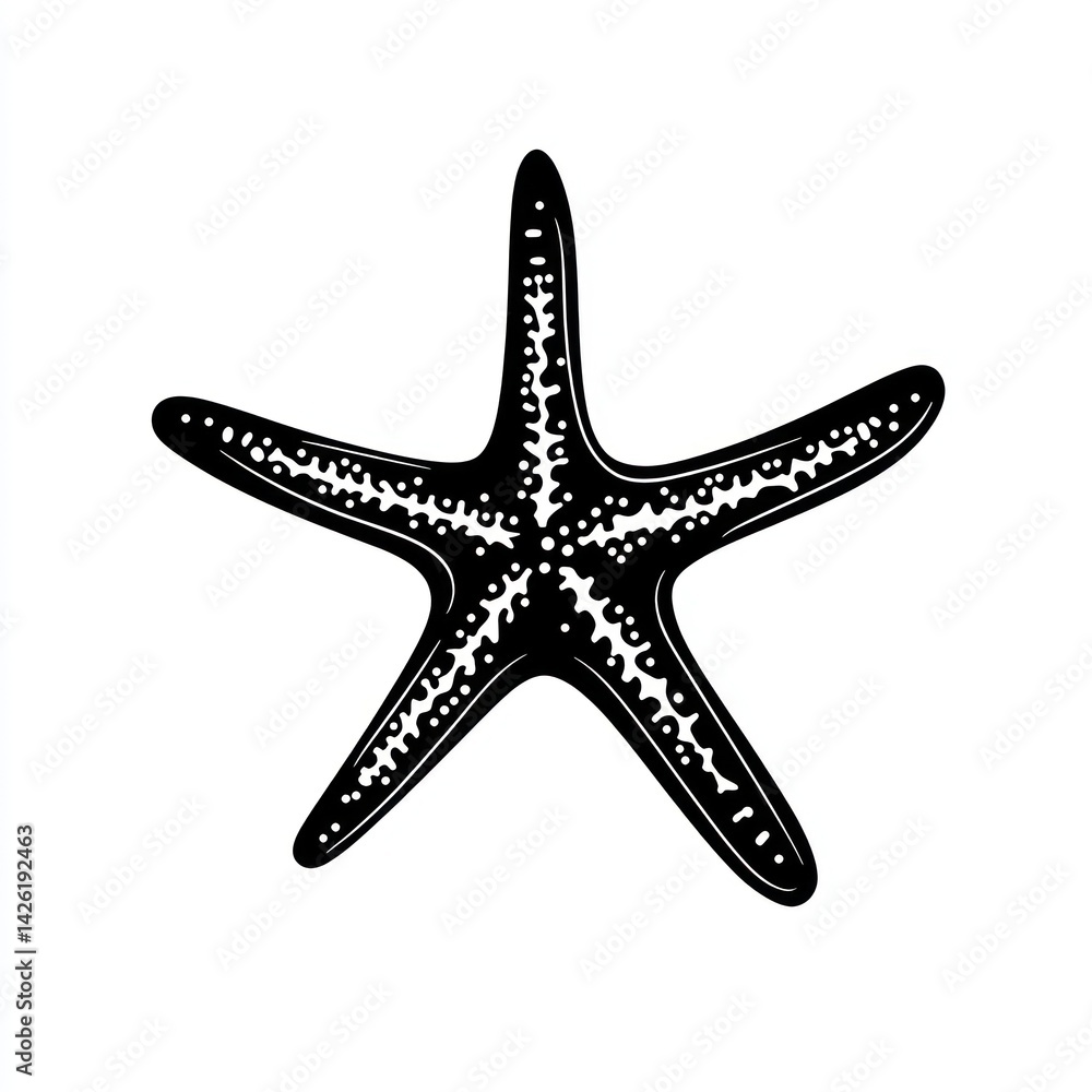 Black starfish illustration, ocean, sea life, white background, design element Black starfish illustration, ocean, sea life, white background, design element