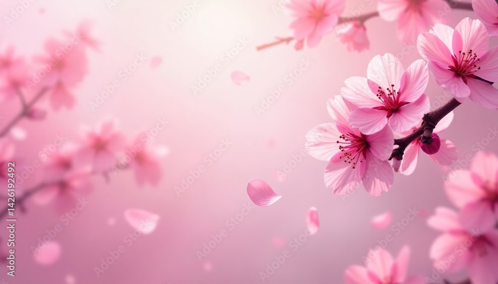 Delicate pink sakura blossoms, falling petals, soft background, japan, pink flowers Delicate pink sakura blossoms, falling petals, soft background, japan, pink flowers