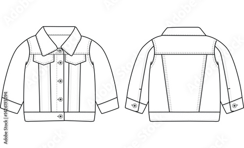 baby girls denim jacket vector illustration design front and back view