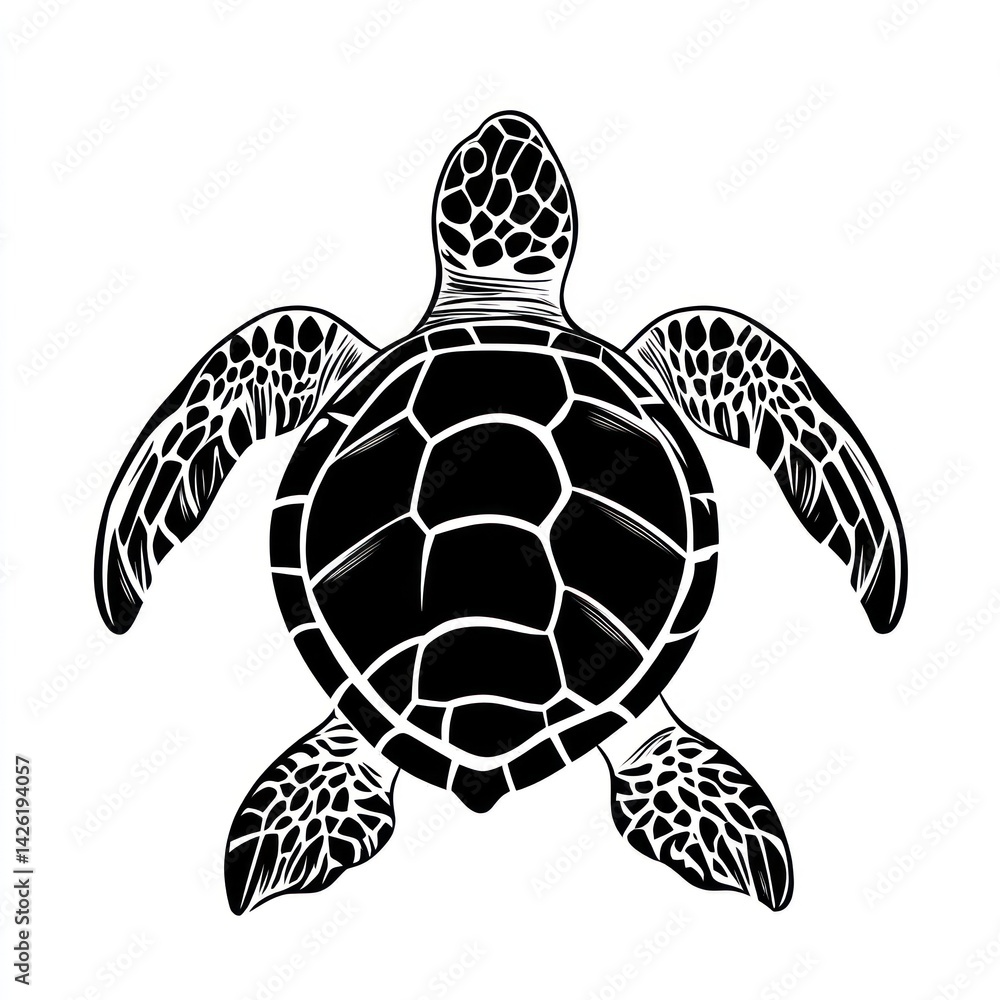 Fototapeta premium Sea turtle, top view, ocean background, nature illustration, graphic design