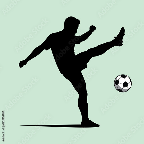 vector illustration of a silhouette of a football player kicking a ball during a match