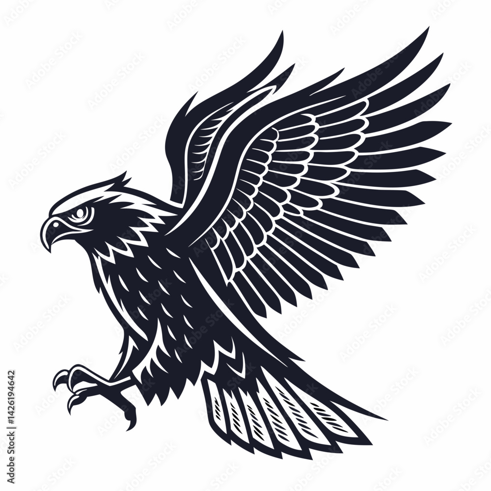 Fototapeta premium bird, eagle, vector, illustration, animal, cartoon, head, nature, wild, tattoo, hawk, wildlife, black, feather, symbol, raven, beak, drawing, art, animals, logo, design, flying, crow, falcon