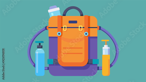 A compact and lightweight hydration bag with multiple compartments for storing water and other essentials for your pet.. Vector illustration