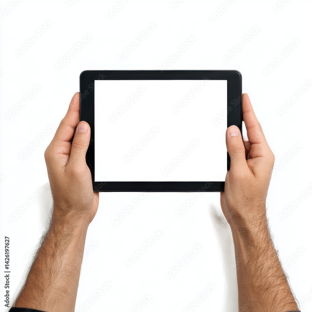 Hands holding tablet mockup isolated on white background Hands holding tablet mockup isolated on white background