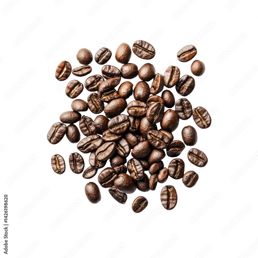 Naklejka premium Aromatic Roasted Coffee Beans Scattered on Transparent Background