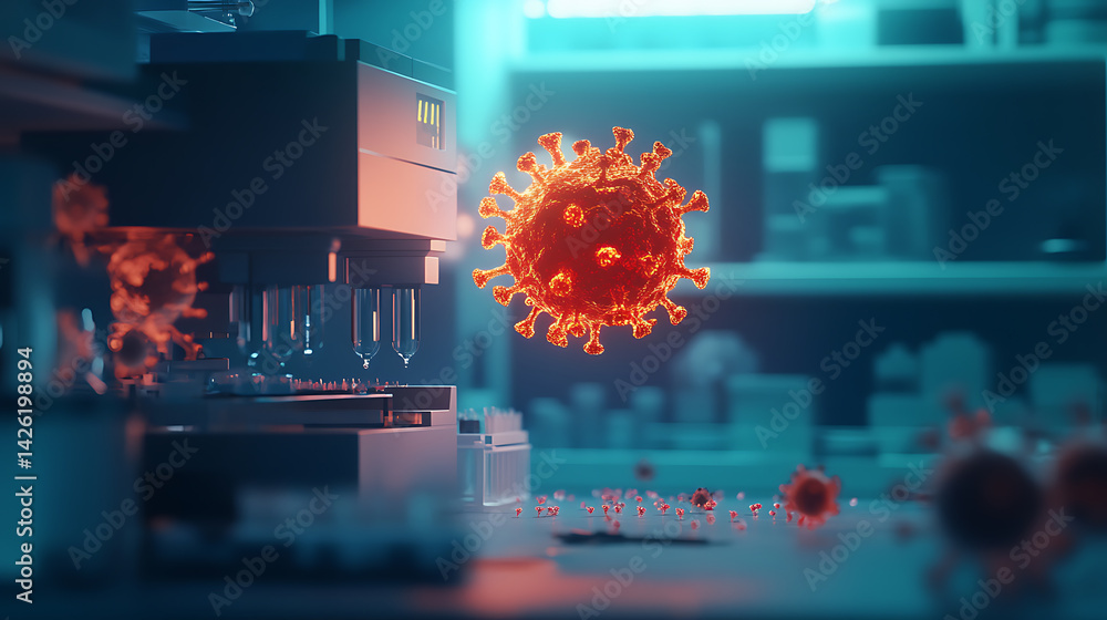 Obraz premium Covid-19 virus research laboratory digital visualization scientific environment close-up view health concept