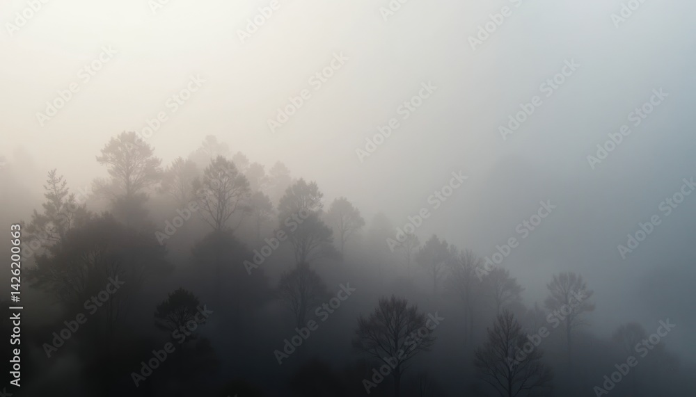 Fototapeta premium Mysterious fog rolling over dense forest nature landscape photography tranquil environment aerial viewpoint serenity concept