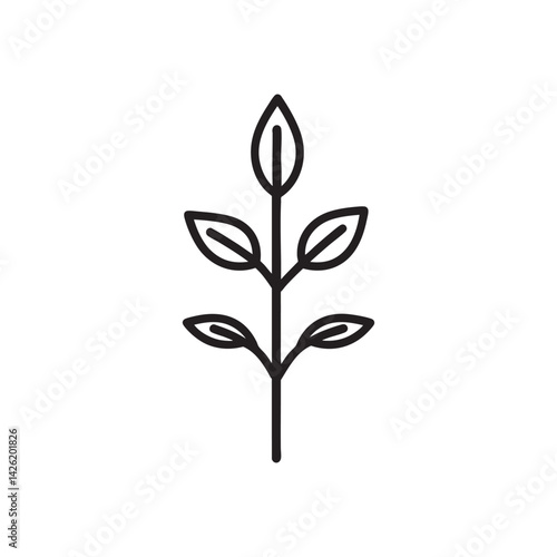 Minimal potted plant icon with leaves in line art style, vector illustration representing nature, eco growth, gardening, home decor, and green lifestyle