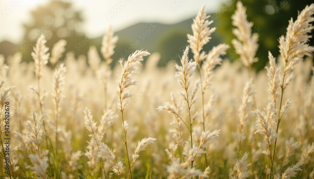 Golden grass field, soft sunlight Golden grass field, soft sunlight