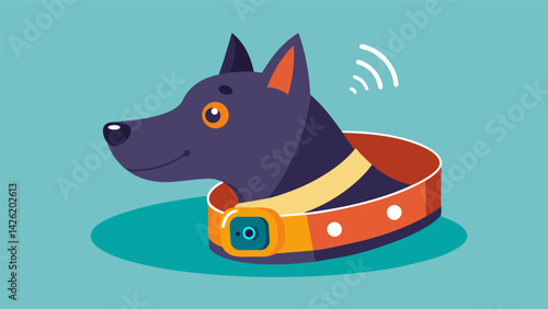 A biofeedback collar that helps owners monitor their dogs stress levels and provides tips for reducing anxiety.. Vector illustration