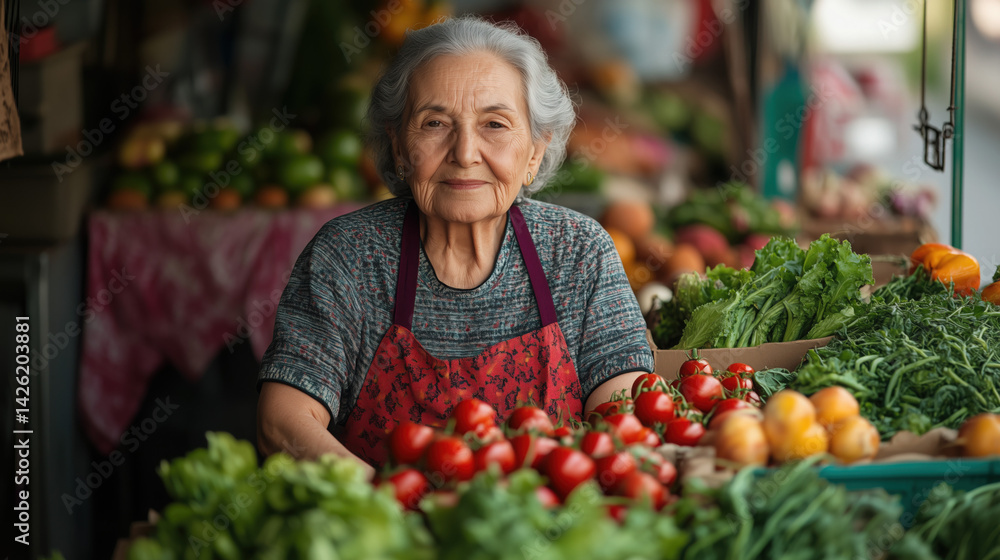 Fototapeta premium a confident elderly entrepreneur showcasing her homegrown vegetables