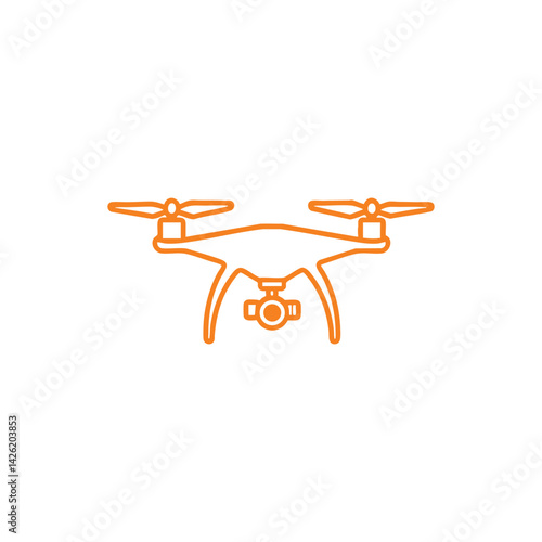 Black drone icon illustration with propellers and camera, vector silhouette quadcopter design for technology, aerial photography, and innovation themes