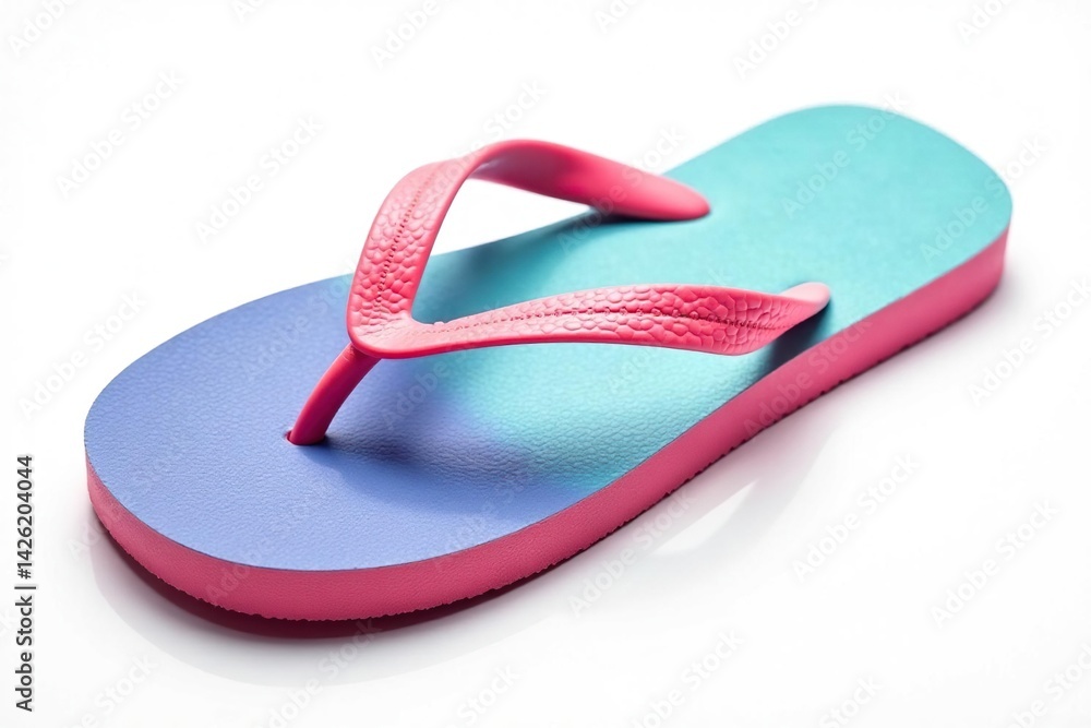 Close-up of a single flip-flop isolated on white background, studio, simple, plastic Close-up of a single flip-flop isolated on white background, studio, simple, plastic
