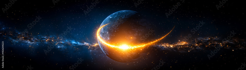 Fototapeta premium Celestial event stunning sunrise over earth outer space digital art cosmic view universe concept