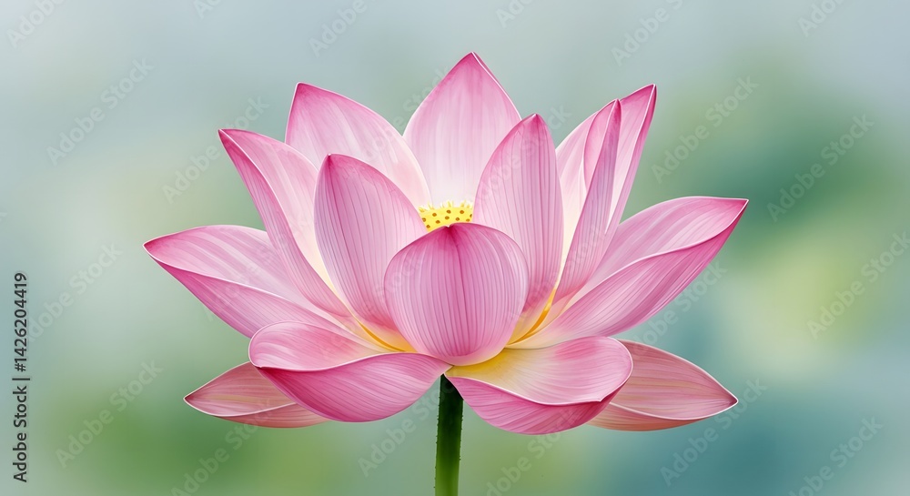 Pink Lotus Flower Blooming with Soft Light on Blurred Background Pink Lotus Flower Blooming with Soft Light on Blurred Background
