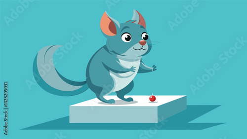 A curious chinchilla hopping from one platform to another their necklace cam showing their curious nature.. Vector illustration