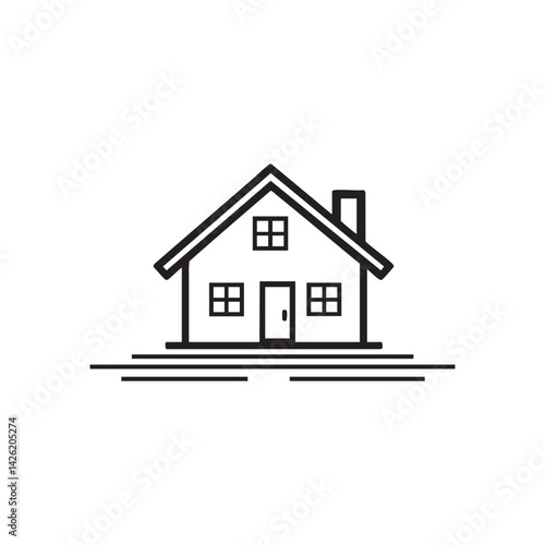 Simple house icon in minimal line art style, residential building vector illustration for real estate, home design, architecture, and housing concepts
