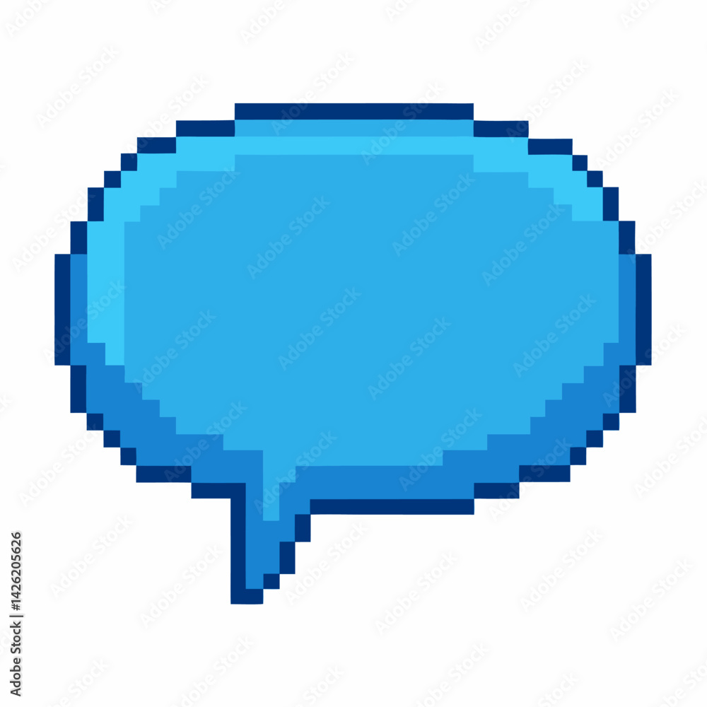 Fototapeta premium Pixel Art Blue Speech Bubble Icon Isolated on White Background for Digital Communication