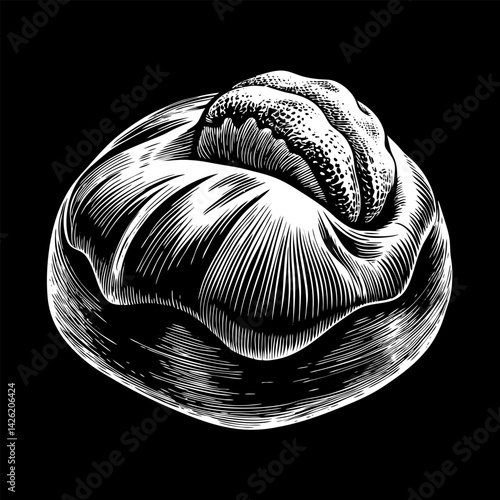 A drawing of a pastry with a tongue sticking out