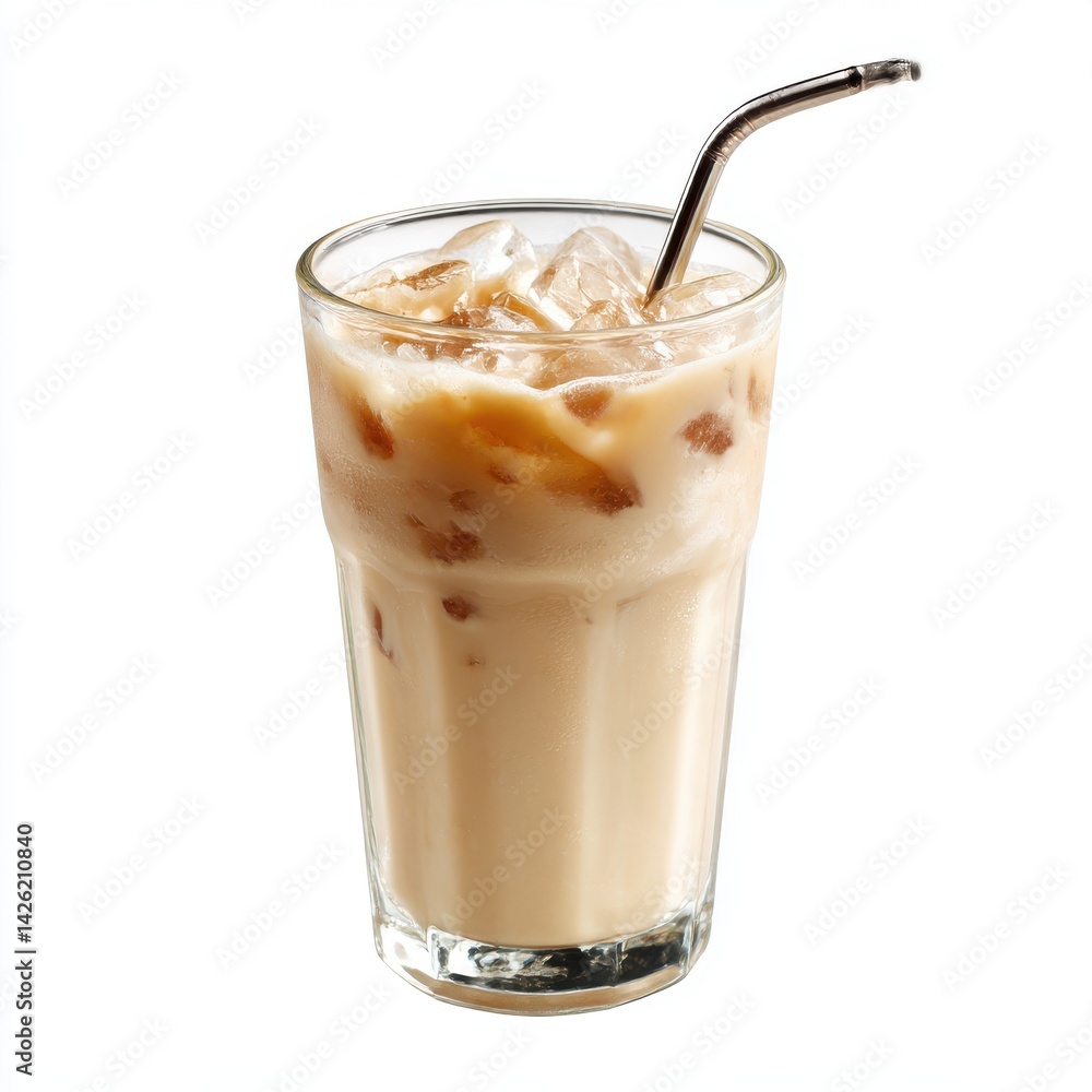 Iced latte coffee drink with straw isolated on white background Iced latte coffee drink with straw isolated on white background
