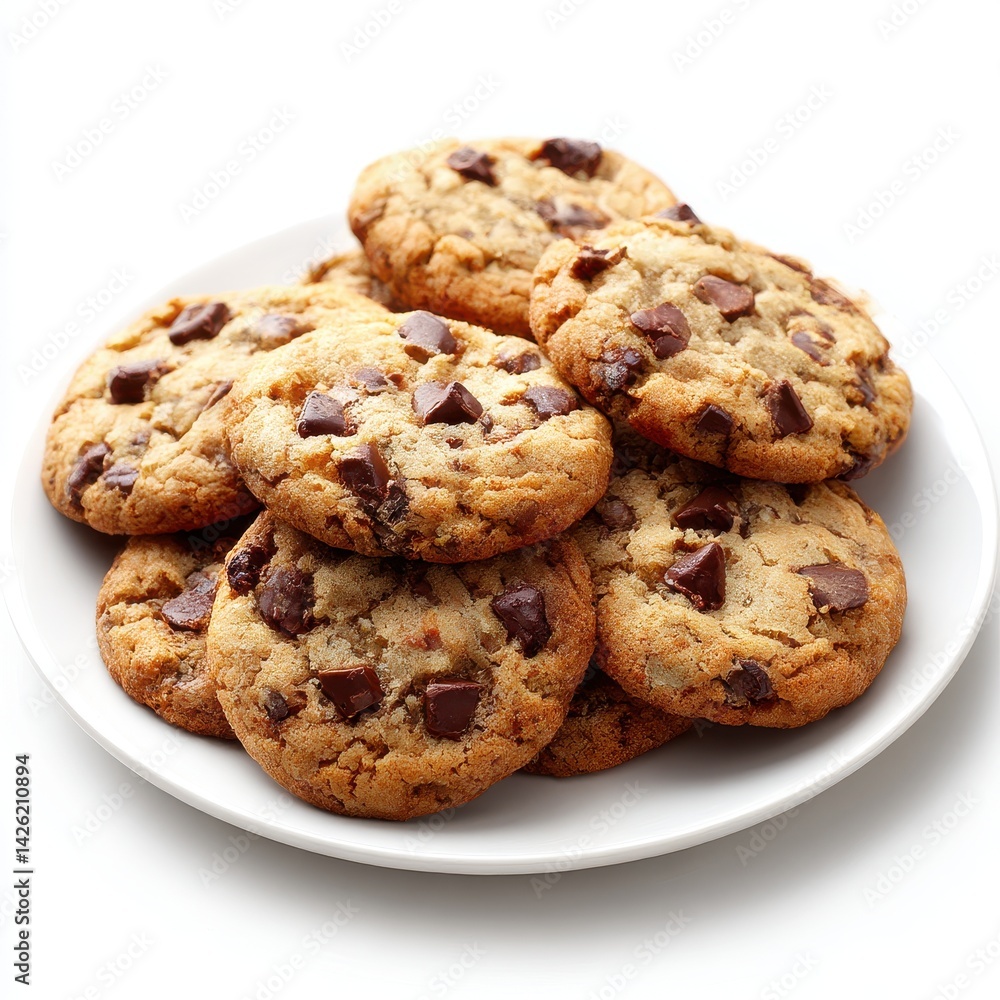 Chocolate chip cookies stacked high isolated on white background Chocolate chip cookies stacked high isolated on white background