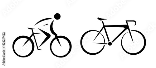 Vector cycling icon depicting a cyclist and a bicycle in a minimalist style