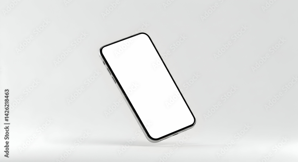 White Smartphone Floating on White Background Modern Mobile Phone Blank Screen Gadget Technology Device Template 3D Render White Smartphone Floating on White Background Modern Mobile Phone Blank Screen Gadget Technology Device Template 3D Render
