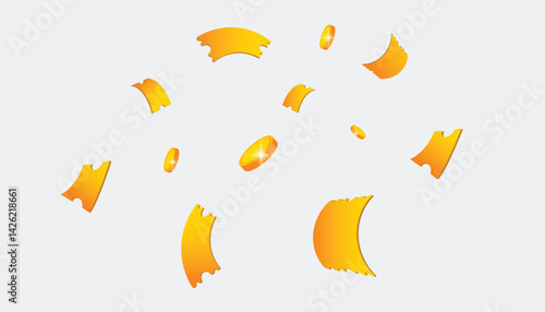 Flying golden coupons with a percent price off and coupon code are isolated on a white background. This is a flying giveaway gift voucher banner template.