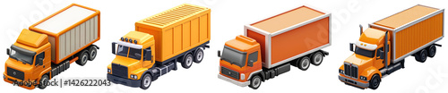 A 3D freight truck icon shown on a transparent background, representing overland transportation, ideal for logistics and trucking visuals.