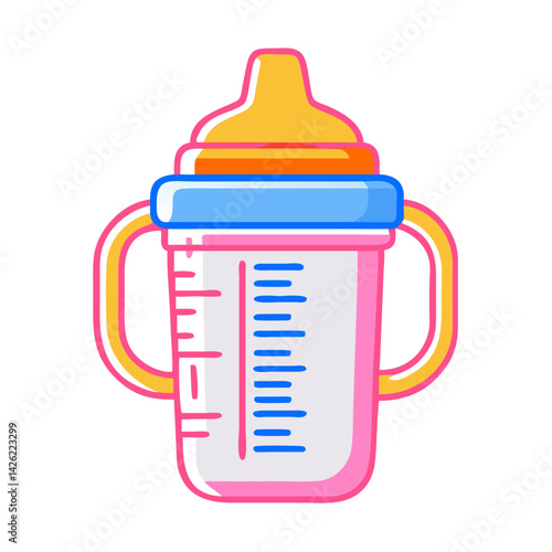 Colorful baby sippy cup in minimalist style  