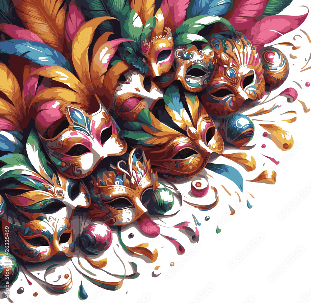 Fototapeta premium Create a Carnival banner with carnival masks vector art white background.