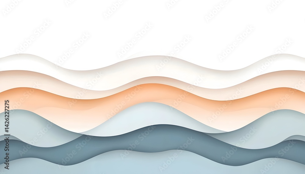 Abstract wavy layers in pastel hues of blue, peach, and white Abstract wavy layers in pastel hues of blue, peach, and white