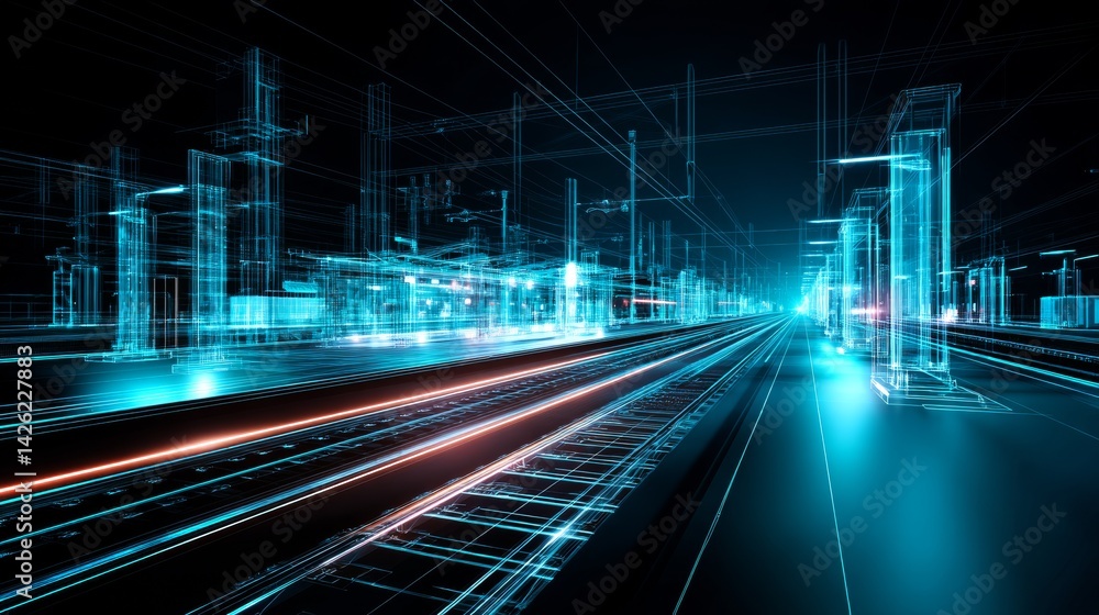 Blueprint of innovative transportation system showcasing advanced ai and holographic technology