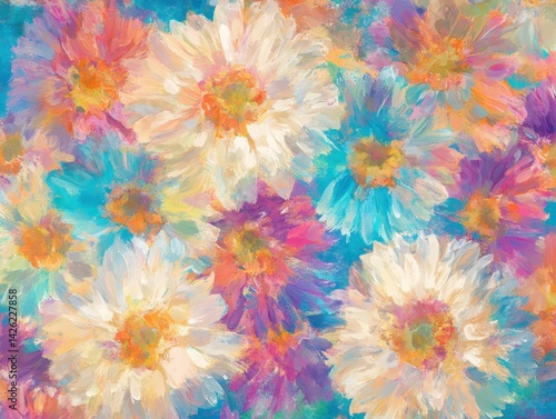 Vibrant Floral Burst Impressionistic Daisies Abound