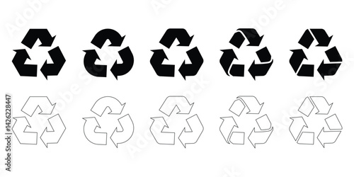 Black and white flat recycle symbol icon set