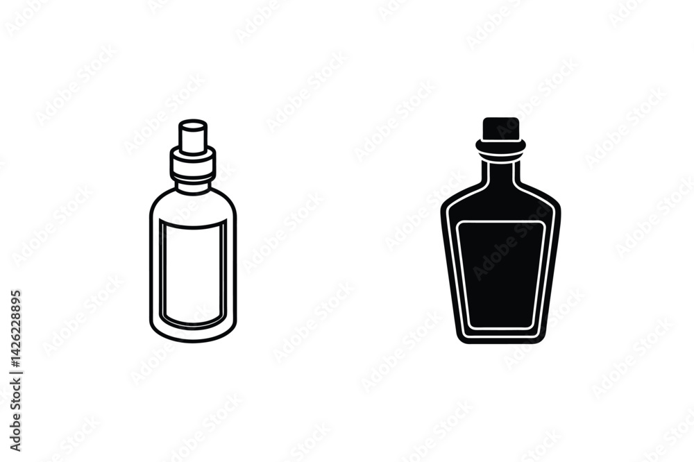 Two Bottles Outline Vector Design Simple Cosmetic And Medicine Container Two Bottles Outline Vector Design Simple Cosmetic And Medicine Container