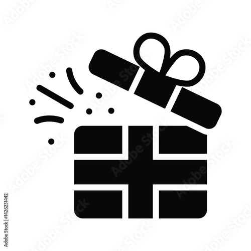 Easy to edit glyph style icon showing open gift surprise