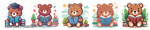 Vector of a bear reading a book.