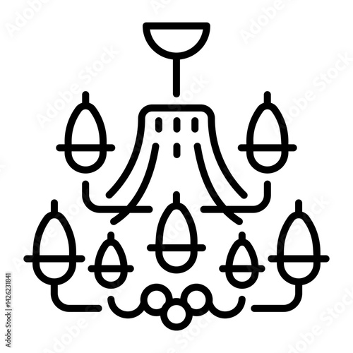 A linear style icon of a hanging chandelier 
