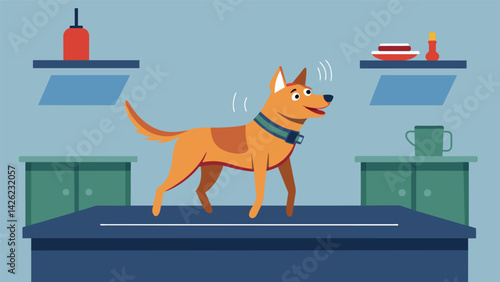 A collar that emits a gentle vibration when your dog begins to jump on counters or tables in the kitchen.. Vector illustration