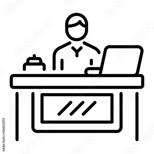 Hotel reception desk icon in linear style 