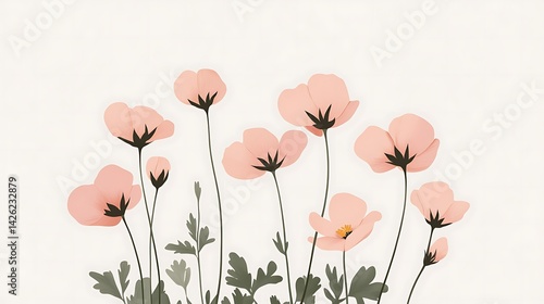 Pastel Pink Flowers with White Background.
